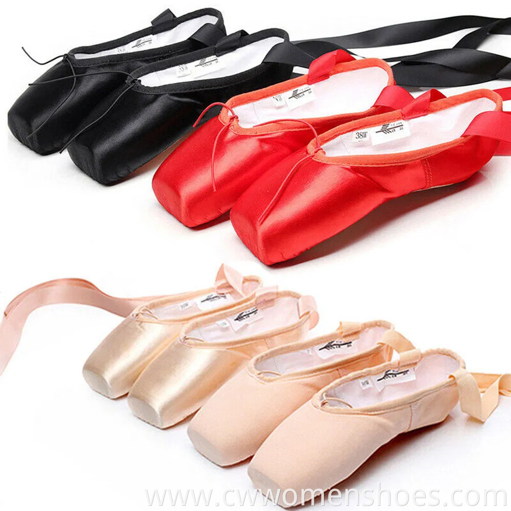 Professional Pointe Ballet Shoes Shiny Satin Rose Gold Dance Shoes for Girl Adult